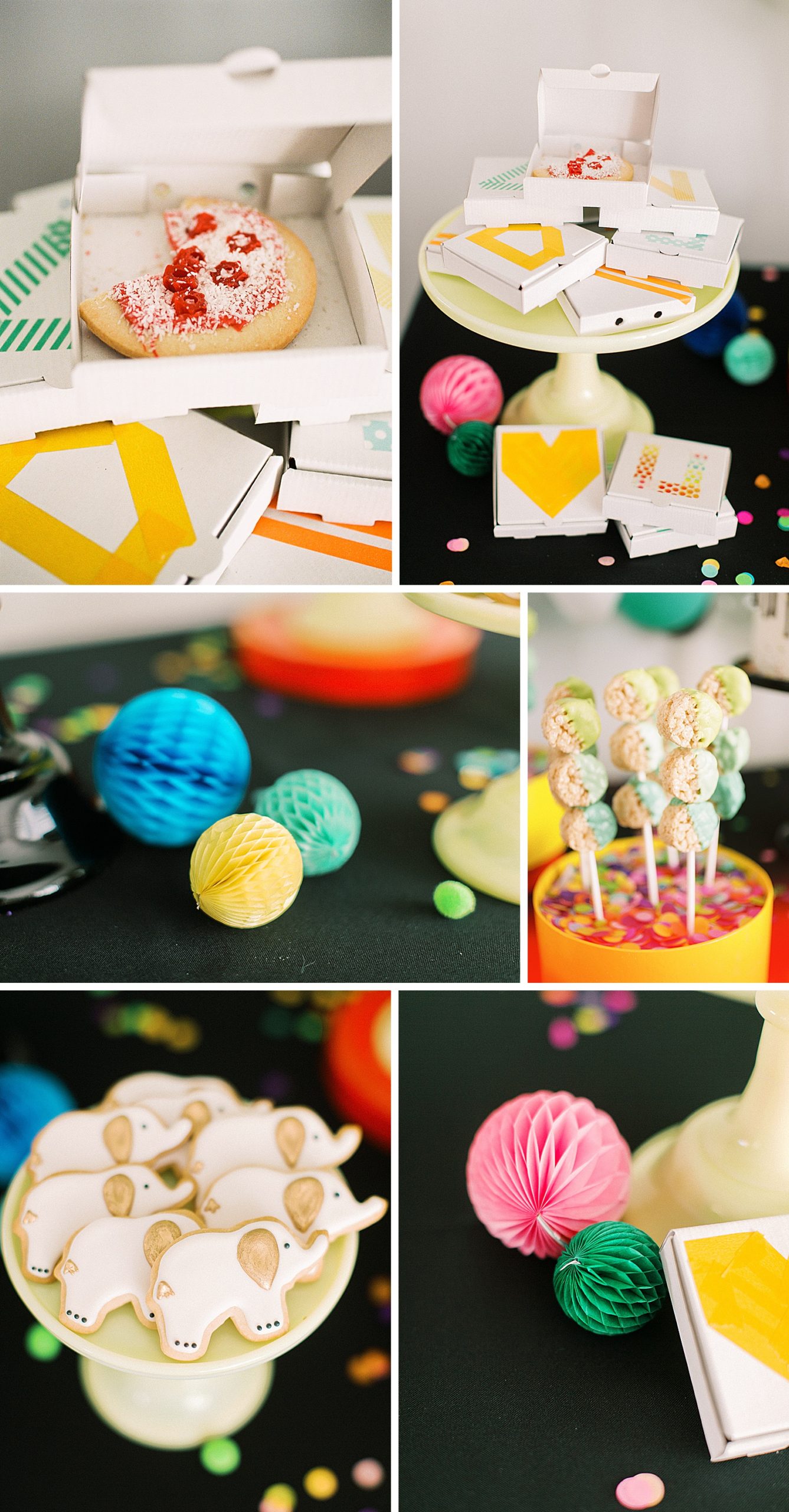 Color Confetti Balloon Animal Birthday Cookies on the dessert table