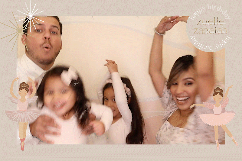 Mom, Dad, and two birthday girls photo booth boomerang video.